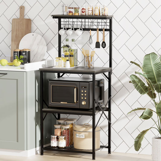 TYDIMOR Baker's Rack with Hutch, Microwave Stand Kitchen Organizer 4 Tier Storage Shelf for Kitchen Home Office