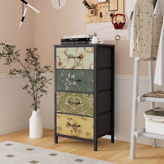 TYDIMOR Fabric Dresser for Bedroom, 4 Drawer Chest of Drawers, Retro Flower, Ideal for Adults