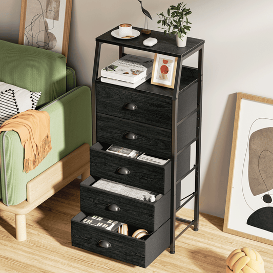 TYDIMOR Fabric Dresser for Bedroom, 5 Drawer Chest of Drawers, Black, Ideal for Adults