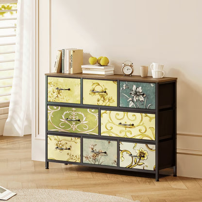 TYDIMOR Fabric Dresser for Bedroom, 8 Drawer Chest of Drawers, Retro Flower, Ideal for Adults