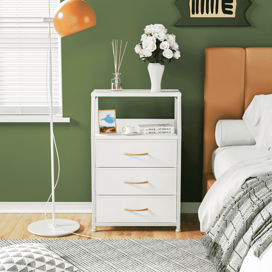 TYDIMOR Nightstand Bedside Table, 3 Drawer Dresser for Bedroom Furniture, White, Modern Style, Adults