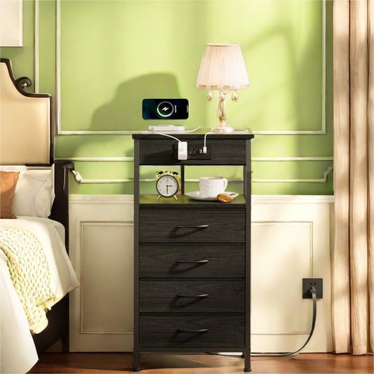 TYDIMOR Small Dresser for Bedroom, 4 Drawer with Charging Station, Black, Ideal for Adults