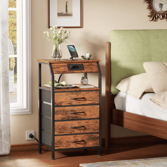TYDIMOR Small Dresser for Bedroom, 4 Drawer with Charging Station, Brown, Ideal for Adults