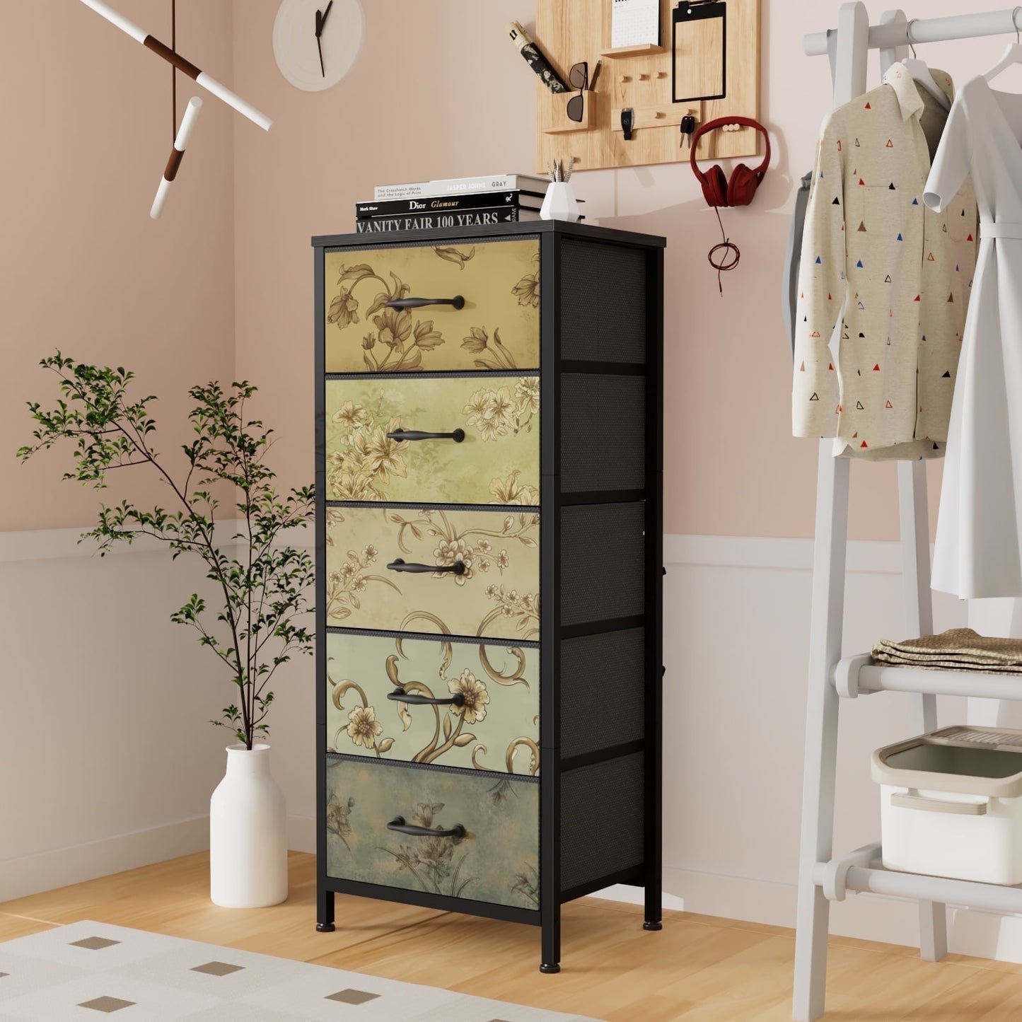 TYDIMOR Tall Dresser for Bedroom, 5 Drawer Chest of Drawers, Steel Frame, Ideal for Adults