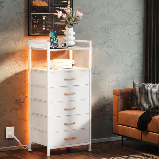 TYDIMOR Tall Dresser for Bedroom, 5 Drawer with Charging Station, Black, Ideal for Adults
