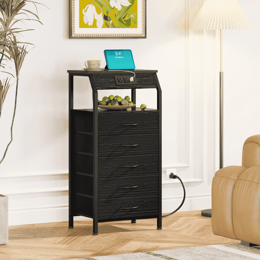 TYDIMOR Tall Dresser for Bedroom, 5 Drawer with Charging Station, Black, Ideal for Adults