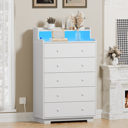 TYDIMOR Tall Dresser for Bedroom - 5 Large Wooden Drawers, White Chests of Drawers Organizer