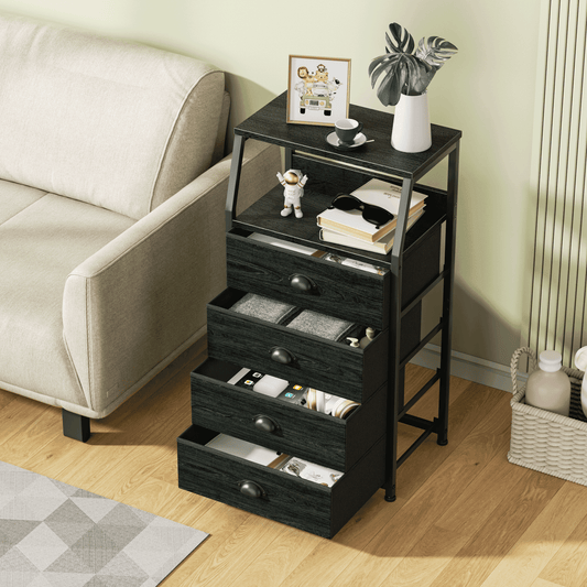 TYDIMOR Tall Nightstand,4 Drawer Black Dresser for Bedroom Storage,Side Table for All Ages