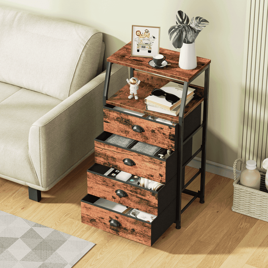 TYDIMOR Tall Nightstand, 4 Drawer Storage Organizer for Bedroom, Brown, for Adults