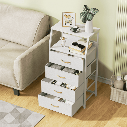 TYDIMOR Tall Nightstand,4 Drawer White Dresser for Bedroom Storage,Side Table for All Ages