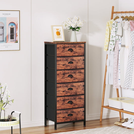 Tydimor 6 Drawer Dresser,Chest of Drawers for Bedroom Tall Fabric Dresser,Rustic Brown