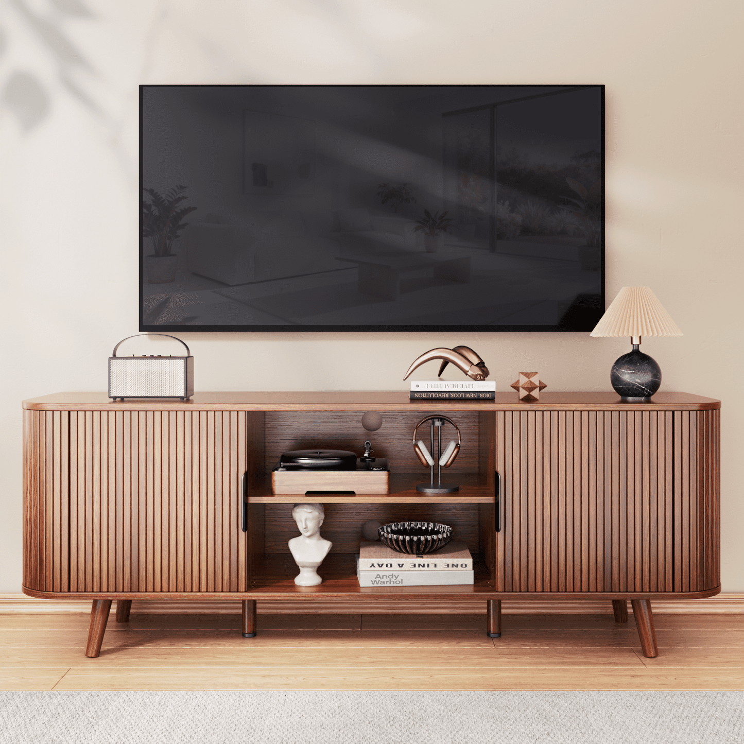 Tydimor 63 inch TV Cabinet Stands for TVs up to 65", Entertainment Center with Storage Shelf, Media Console Table with Drawers for Living Room