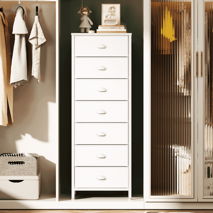 Tydimor 7-Drawer Tall Dresser Bedside Fabric Nightstand with Storage,White