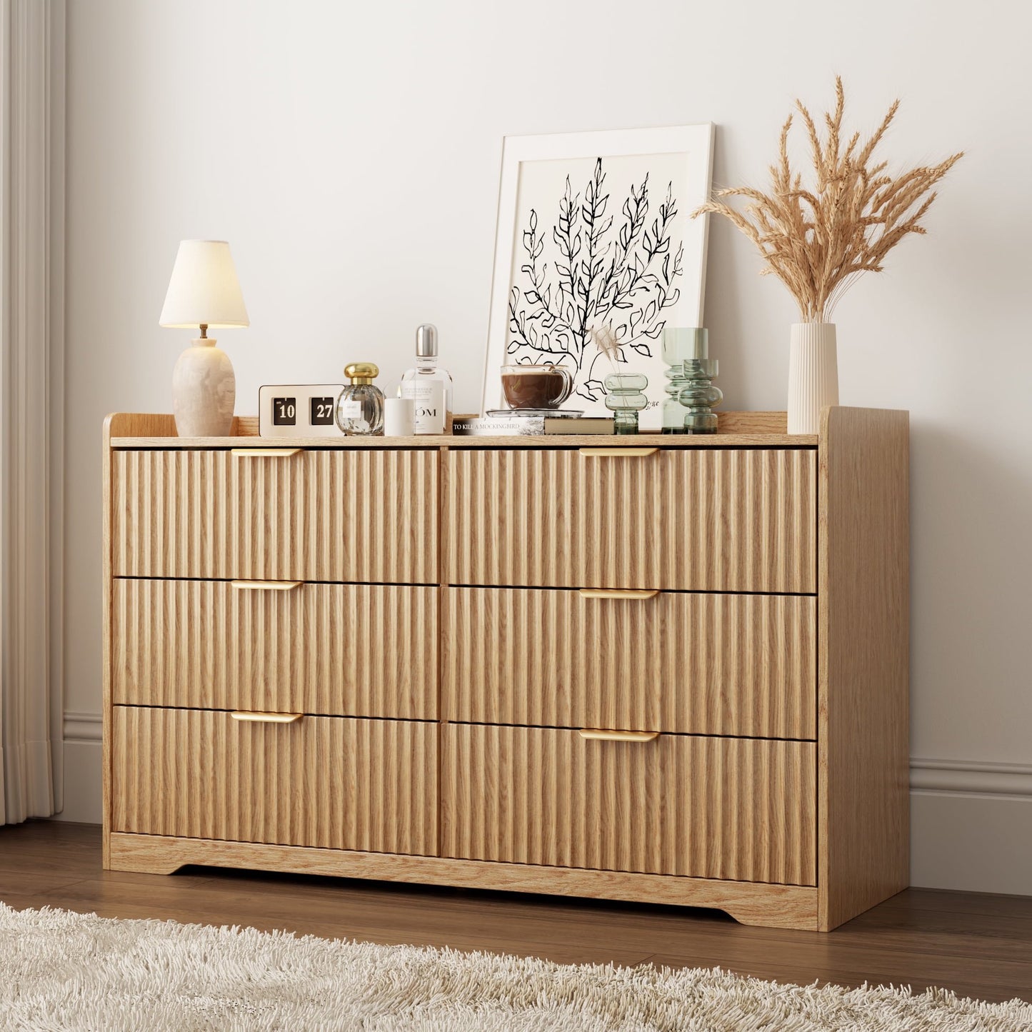 Tydimor Dressers for Bedroom 6 Drawers, Wide Chest of Drawers Storage Organizer, Wooden Cabinet with Anti-Tip Safety for Living Room, Hallway