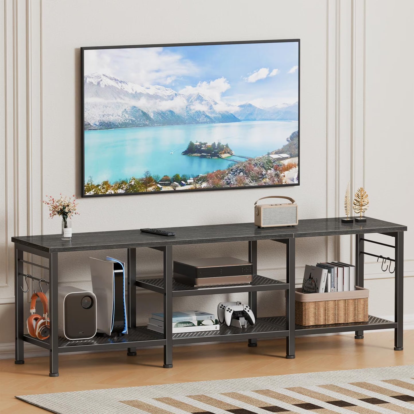Tydimor Modern TV Stand for TVs up to 65" TVs, Media Console Table for Living Room, Entertainment Center with Storage, Light Black Oak