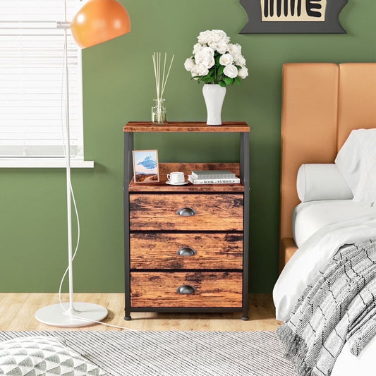 Tydimor Night Stand, Small Dresser 3 Drawer Storage Organizer Furniture for Bedroom, Brown, Adults