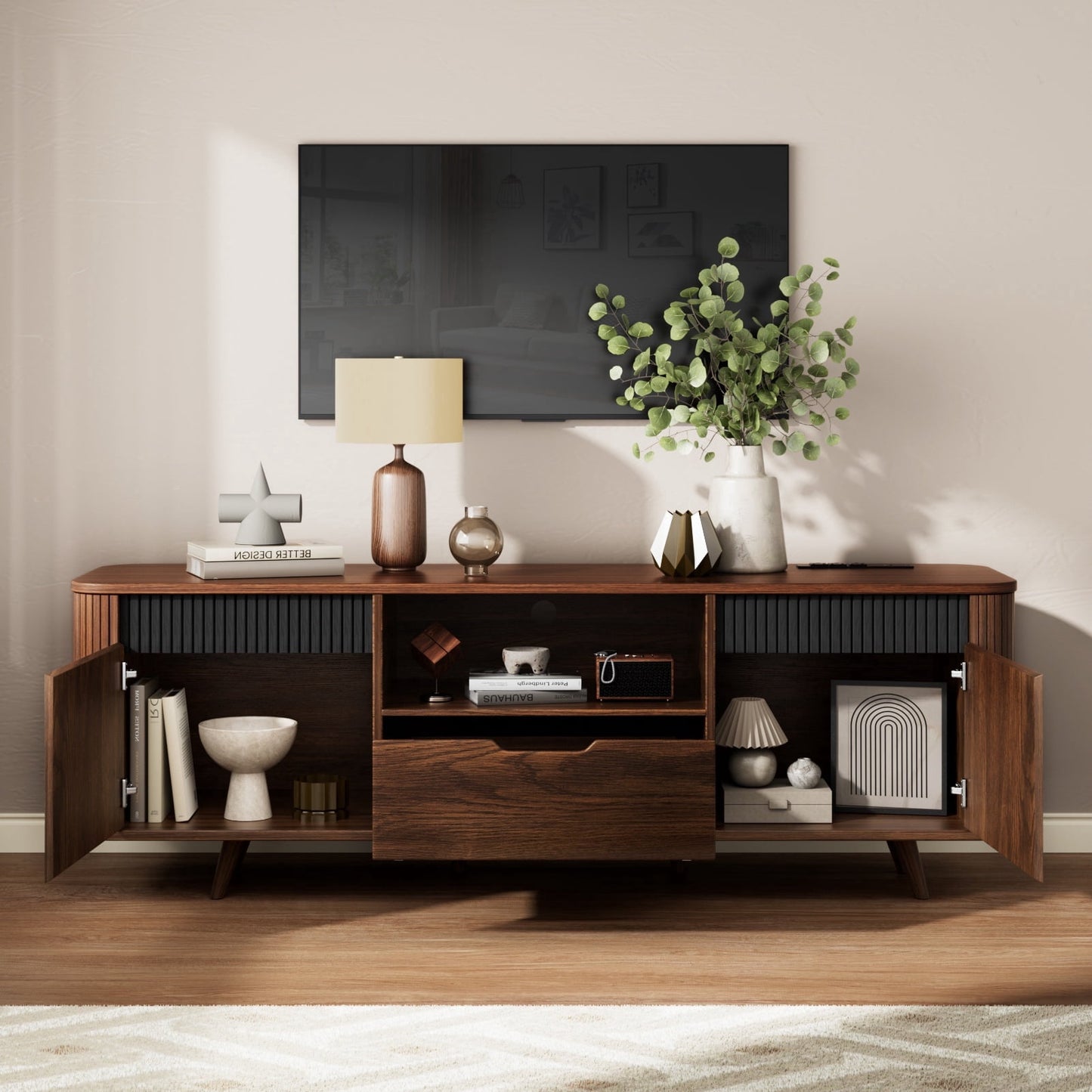 Tydimor TV Cabinet Stands for TVs up to 70", Entertainment Center with Storage Shelf & Outlet, Media Console Table with Drawers for Living Room