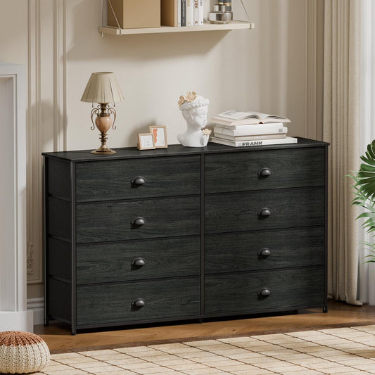 Tydimor TV Stand for TVs up to 55", Console Table with 8 Drawers, Entertainment Center for Living Room, Black Oak