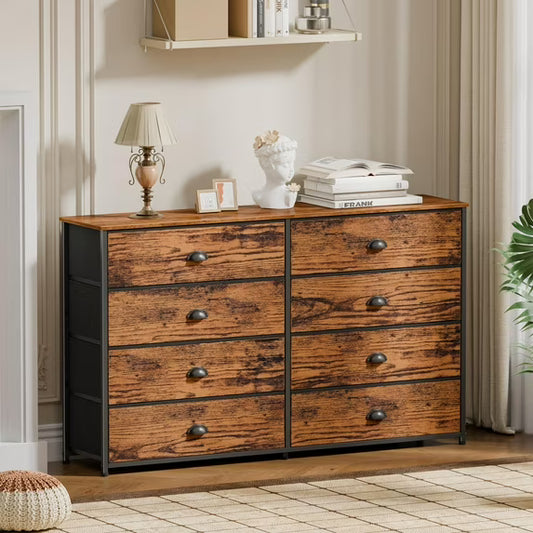 Tydimor TV Stand for TVs up to 55", Console Table with 8 Drawers, Entertainment Center for Living Room, Rustic Brown