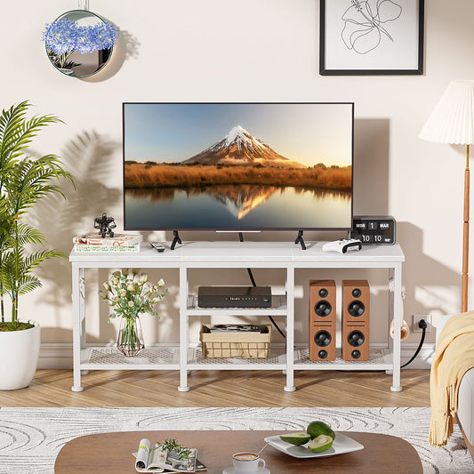 Tydimor Vintage TV Stand for TVs up to 55" TVs with Open Storage Shelves Metal Frame, White