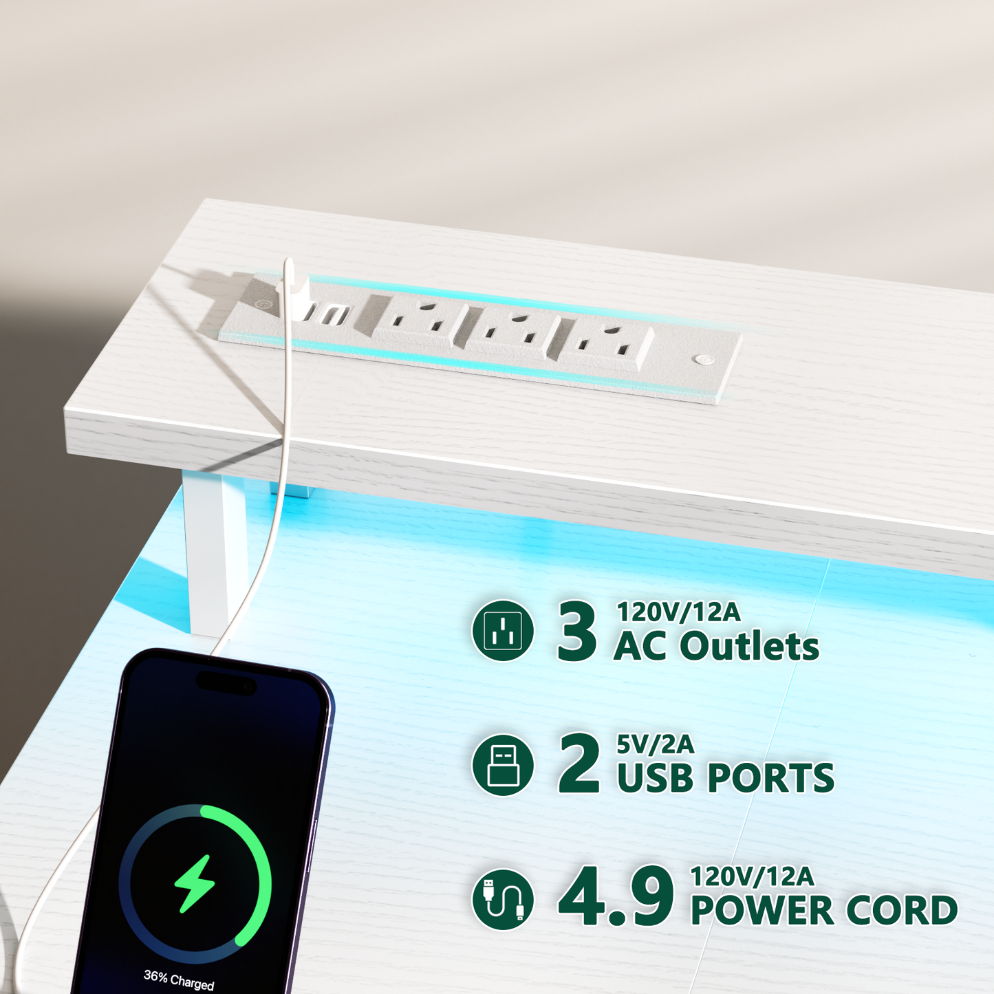 Satifur 47 inch Computer Desk with Power Outlets, Home Office Desk with 4 Drawers, Writing Desk with Removable Monitor Shelf & CPU Stand, White