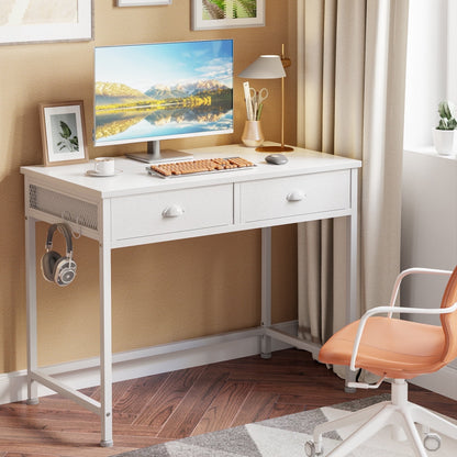 Hexmn White Computer Desk with 2 Fabric Drawers for Office Home