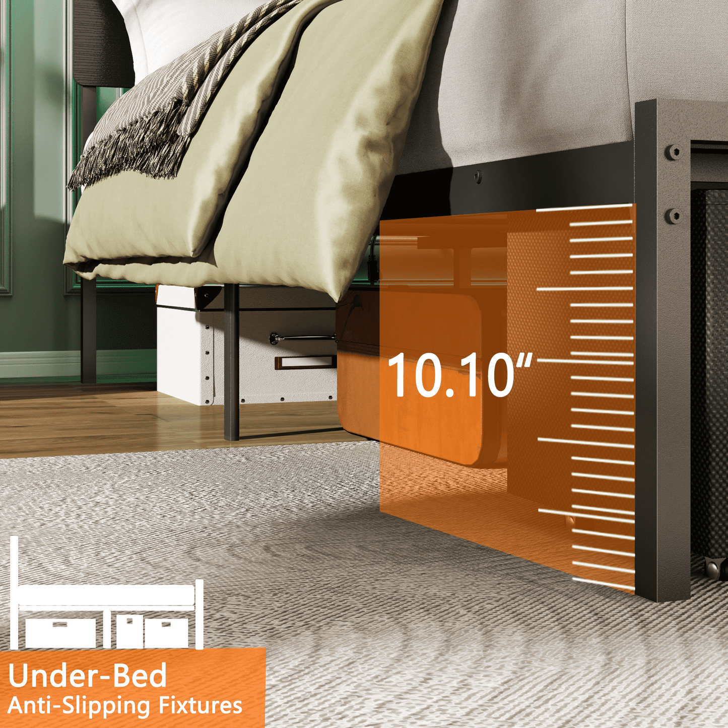 Satifur Full Size Bed Frame with 2 Drawers & LED Lights & Charging Station, Beds with Headboard & 10.10" Under Bed Storage, No Box Spring Needed, Easy Assembly, Black