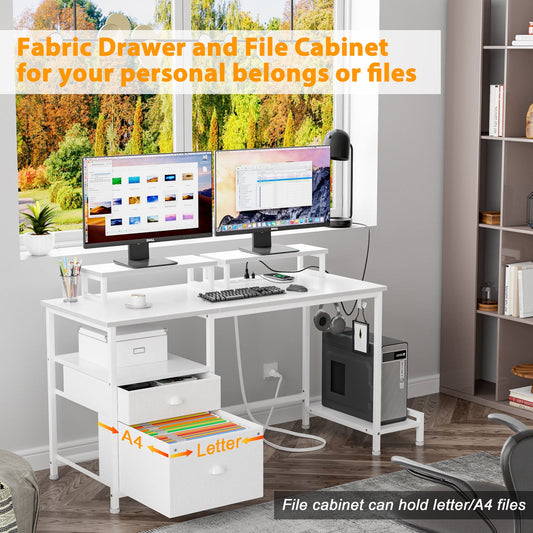 Furologee Computer Desk Adjustable Feet Rectangular Desk, White