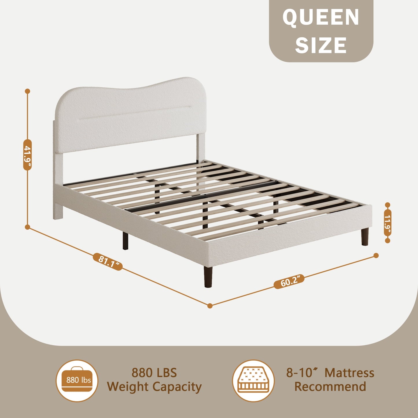 Tydimor Queen Bed Frame with Teddy Velvet Soft Curved Headboard, Platform Bed with Wooden Slats Support, Easy Assembly, Noise-Free, White