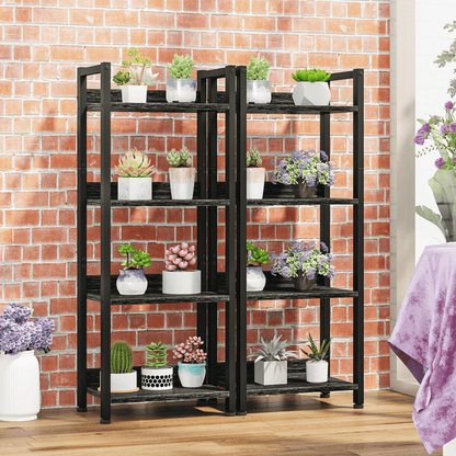 Satifur 4 Tier Ladder Bookcase with Removable Drawer Tall Standing Bookshelf,Black Oak