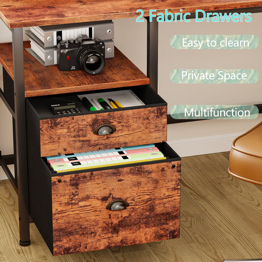 Satifur Computer Desk L-Shaped, Reversible Gaming Desk, Rustic Brown
