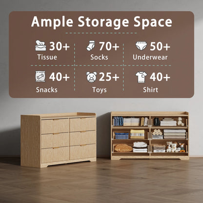 Tydimor Dressers for Bedroom 6 Drawers, Wide Chest of Drawers Storage Organizer, Wooden Cabinet with Anti-Tip Safety for Living Room, Hallway