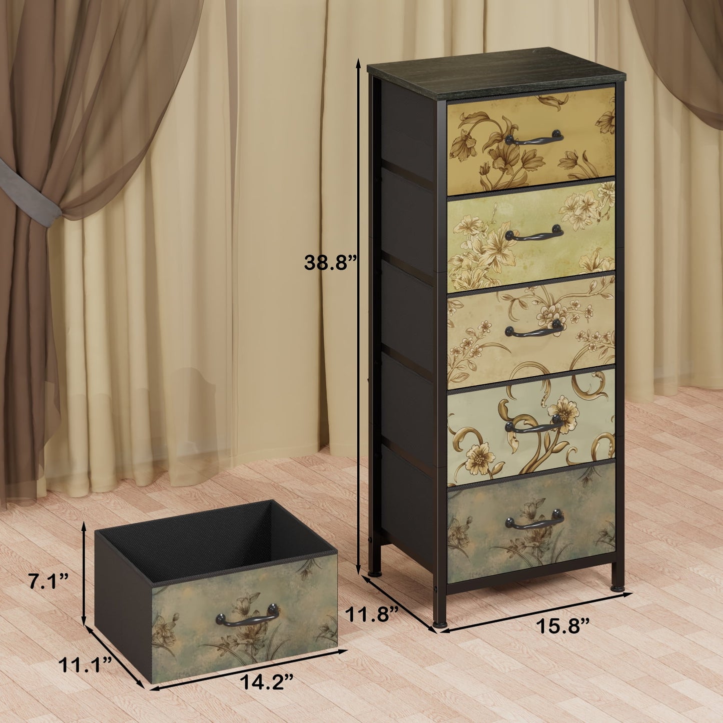 TYDIMOR Tall Dresser for Bedroom, 5 Drawer Chest of Drawers, Steel Frame, Ideal for Adults