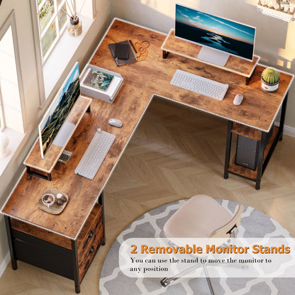 Furologee Computer Desk, Adult Collection L-Shaped MultiFuntional Rustic Desk, Rustic Brown