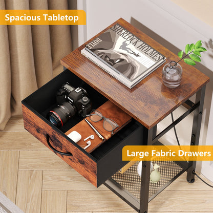 Satifur Nightstand with Charging Station for Bedroom,Side End Table with Outlets & USB Ports,Rustic Brown