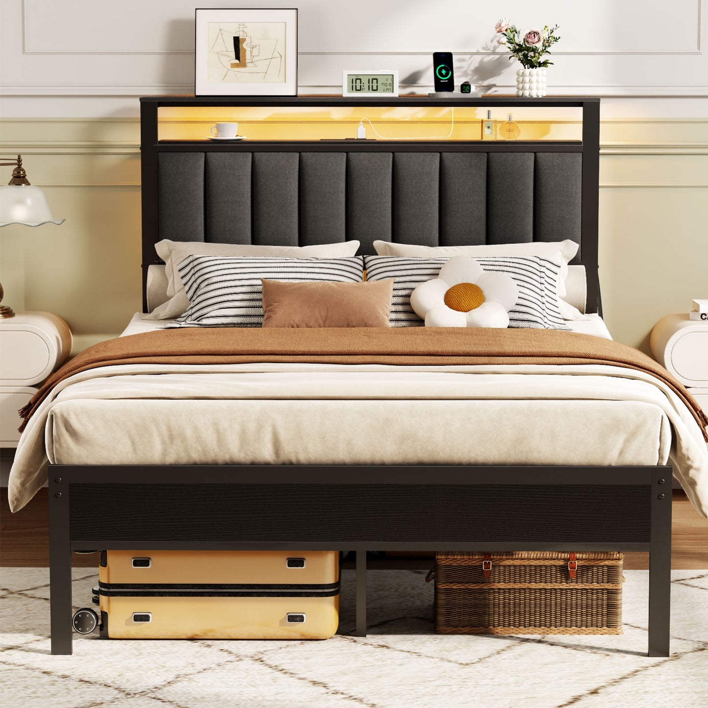 Satifur Full LED Bed Frame, Black