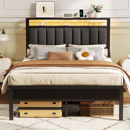 Satifur Full LED Bed Frame, Black
