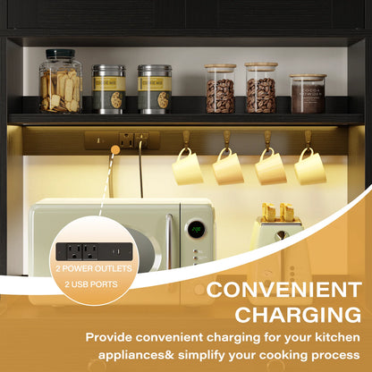 TYDIMOR Kitchen Pantry Storage Cabinet with Doors & Shelves, Wood Buffet Cabinet with Microwave Stand, Tall Hutch Cabinet for Dining Room, Black