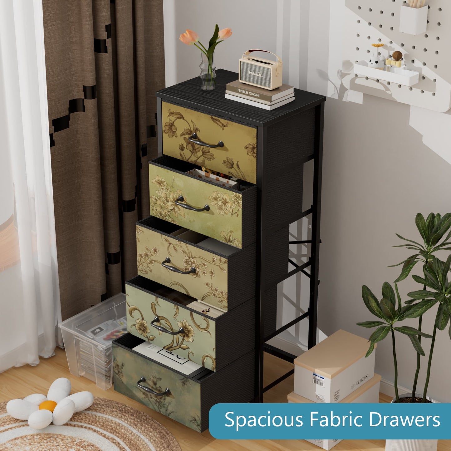 TYDIMOR Tall Dresser for Bedroom, 5 Drawer Chest of Drawers, Steel Frame, Ideal for Adults