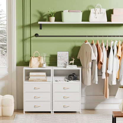 Satifur Nightstand,Vertical Dresser with Fabric Chest of Drawers & Storage for Bedroom,Living Room,White