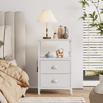 Satifur Nightstand with Drawers & Shelf,Set of 2 Bedside End Table for Bedroom,White