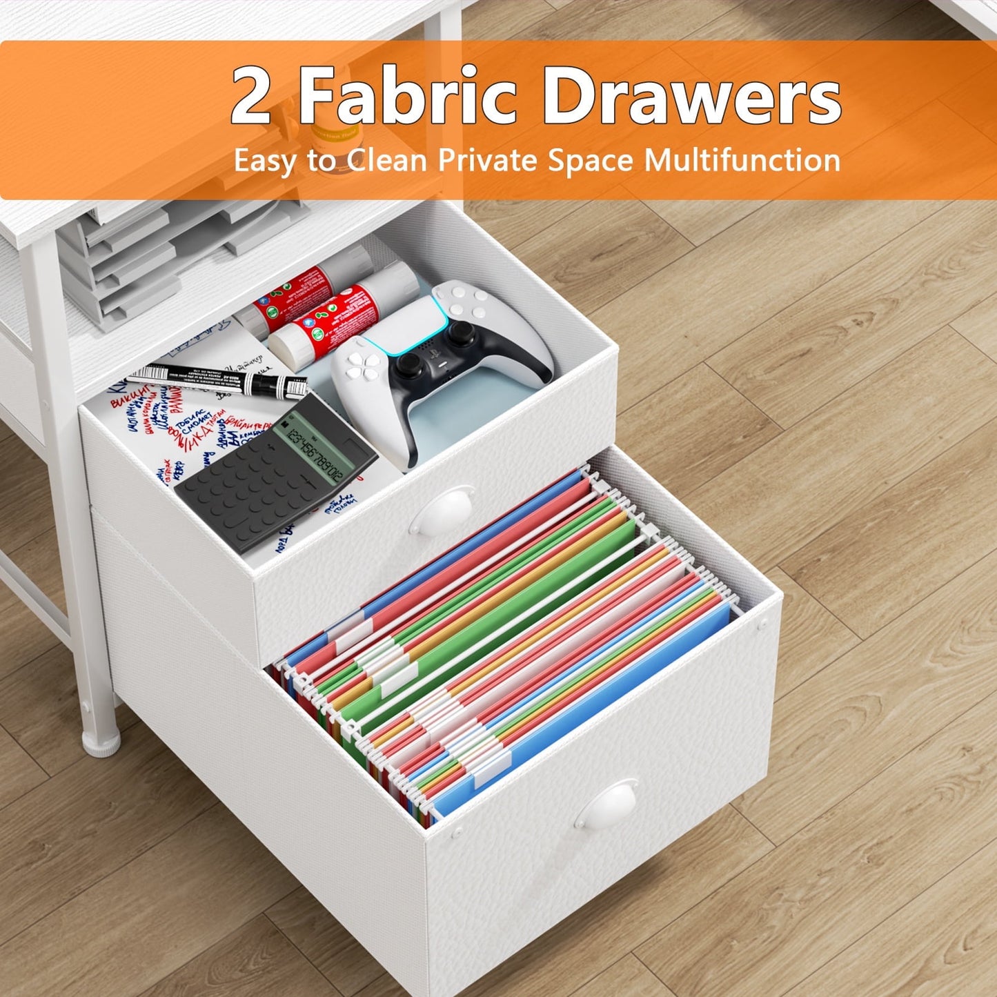 Hexmn White Multi-Functional Computer Desk with Dual Monitor Stand & Adjustable Shelves