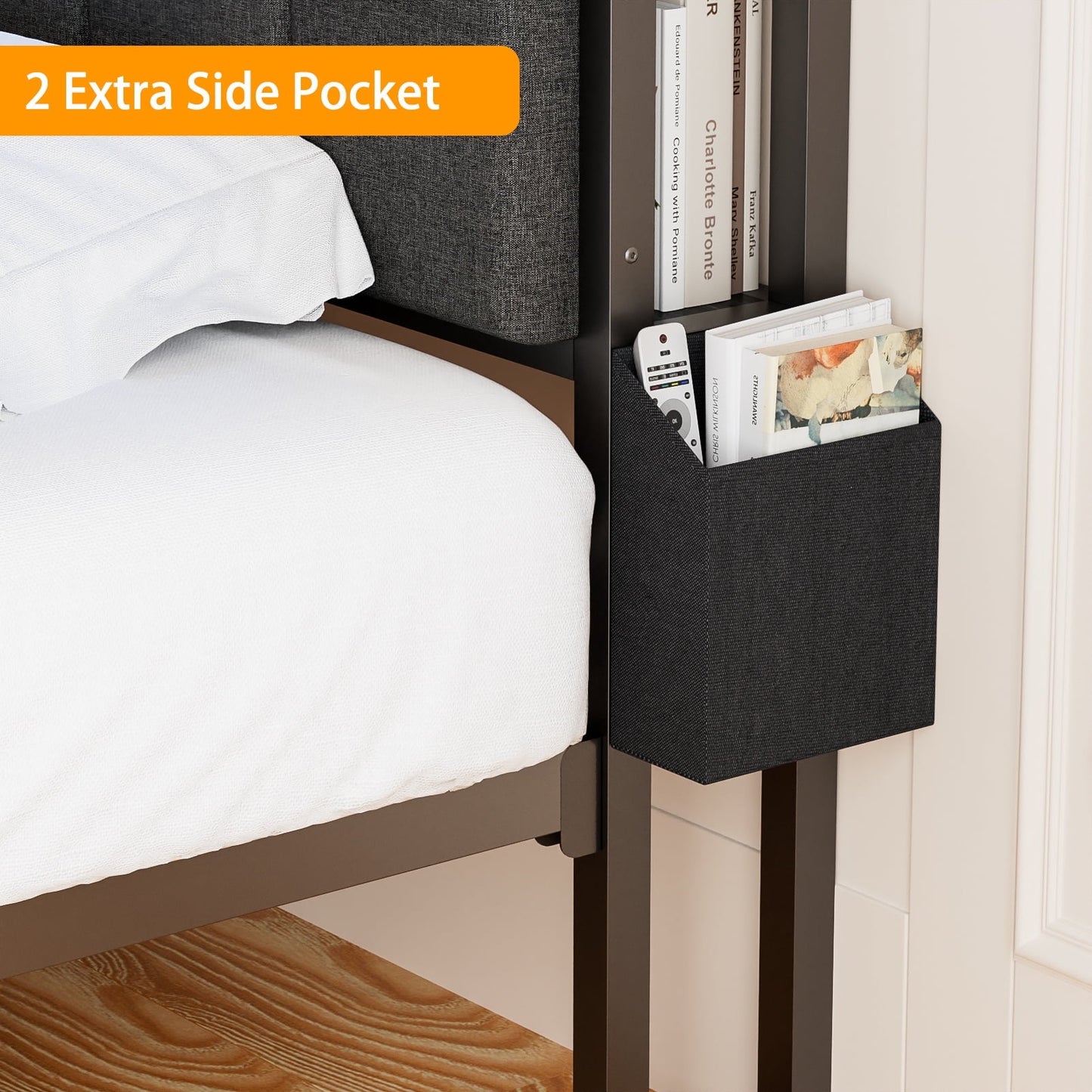 Hexmn Fabric Upholstered Smart Gaming Bed Frame Full Size with Storage Drawers, USB Ports and Outlets, No Box Spring Needed