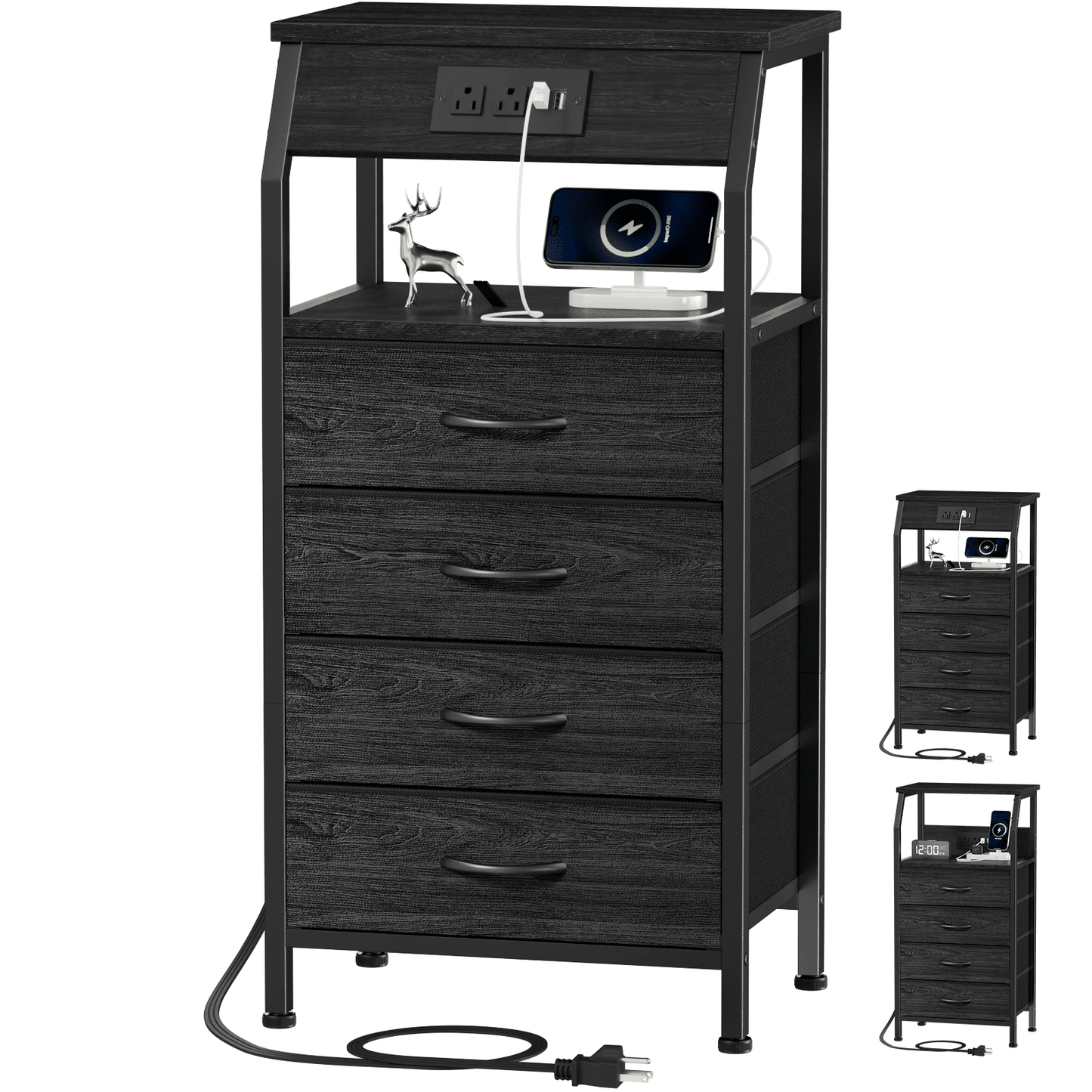 TYDIMOR Small Dresser for Bedroom, 4 Drawer with Charging Station, Black, Ideal for Adults