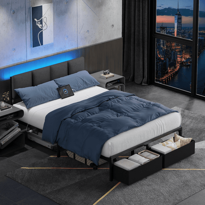 Tydimor Full Bed Frame with 2 Drawers & 2 USB Ports and Outlets, No Box Spring Needed