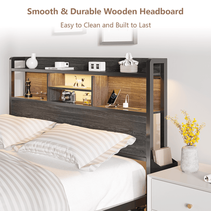 Tydimor Queen Size Bed Frames Bedroom Furniture Sets with Upholstered Storage Headboard & Outlets, LED Lights Standard Bed con Cajones, Niose Free