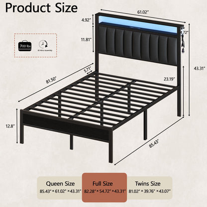 Satifur Full LED Bed Frame, Black