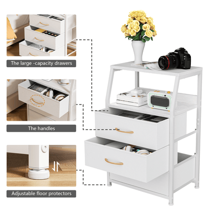 TYDIMOR Nightstand Bedside Table, 3 Drawer Dresser for Bedroom Furniture, White, Modern Style, Adults