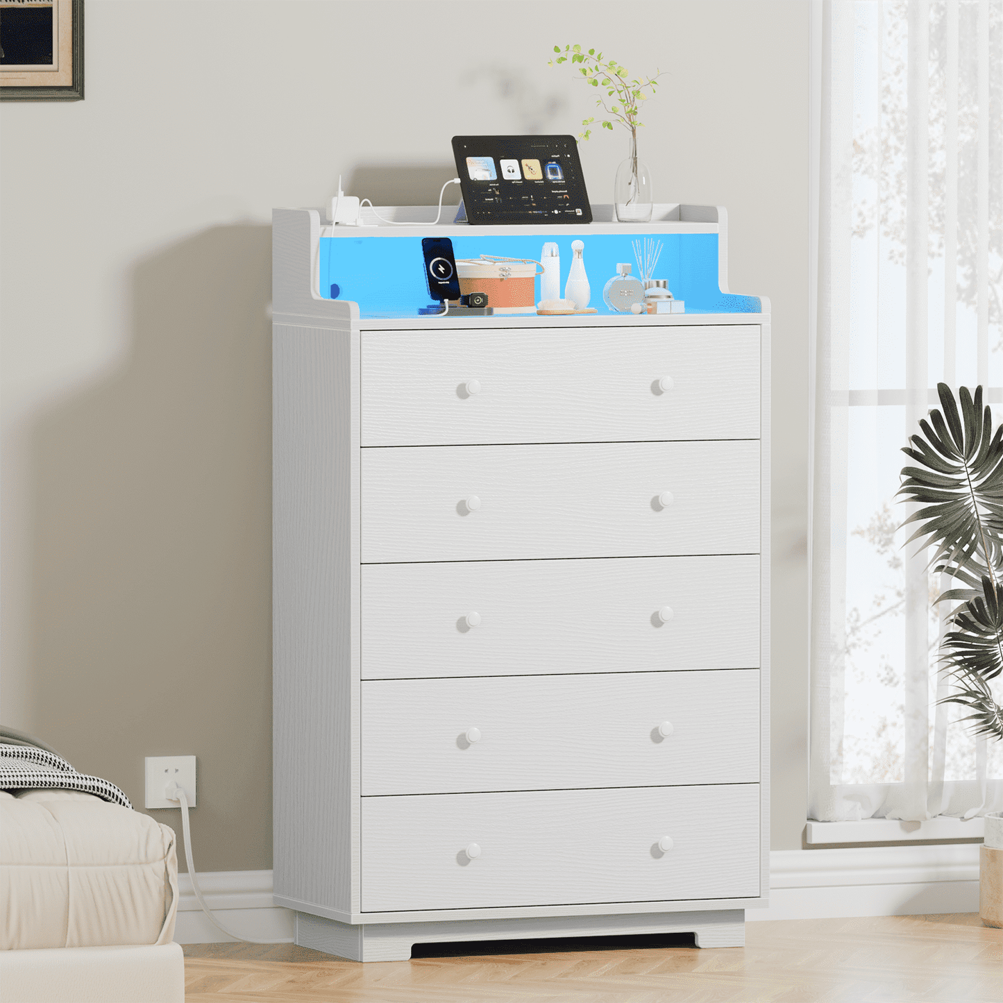 TYDIMOR Tall Dresser for Bedroom - 5 Large Wooden Drawers, White Chests of Drawers Organizer