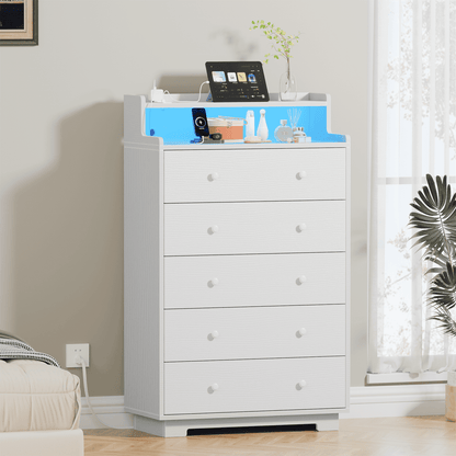 TYDIMOR Tall Dresser for Bedroom - 5 Large Wooden Drawers, White Chests of Drawers Organizer